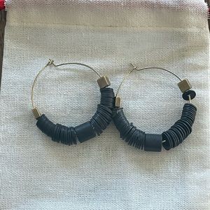 Black Cluster Beaded Gold Hoop Earrings | Spacer black beaded earrings